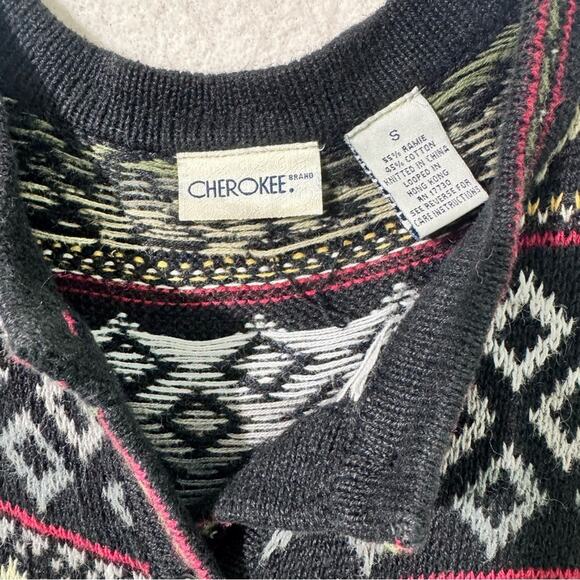Cherokee Black/Green Fair Isle Holiday Buttoned Oversized Cardigan Sweater Small - Picture 5 of 5